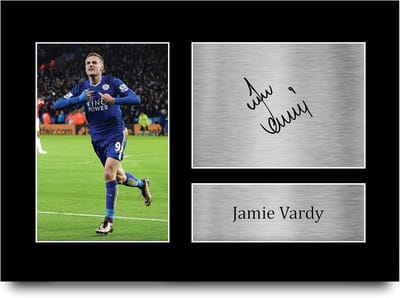Voetbalfoto Jamie Vardy - Gesigneerde Foto Poster - Cadeau voor Fans - Gedrukte Replica Handtekening - A4 297x210mm - Zwart