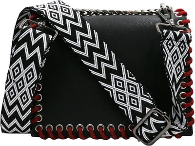Verstelbare Schouderband voor Tassen, Breed 3.8 cm, Boho Stijl, 80-141 cm, Met Karabijnhaak voor Handtassen en Schoudertassen, Zwart
