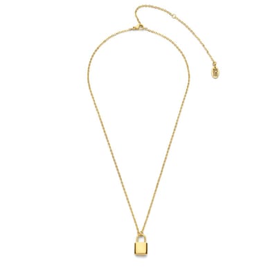 CO88 Collection 8CN-26268 Stalen Ketting met Hanger - Dames - Hangslotje -17 x 9 mm - Ankerschakel - 1,6 mm - 38 + 7 cm - Goudkleurig