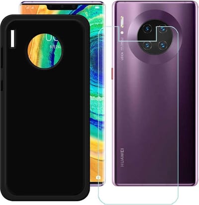 Hoesje Geschikt voor: Huawei Mate 30 Pro - Soft TPU Siliconen Case & 2X Tempered Glas Combi - Zwart