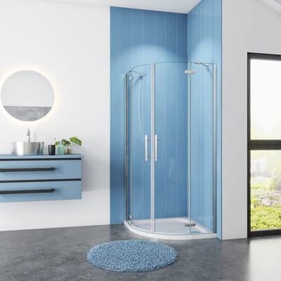 Douchecabine Kwartrond Pansy 80x80x195 - Draaideur met Vaste Wand - 6mm Helder Glas - Antikalk - Chroom