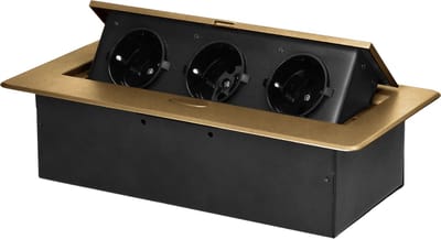 Orno Inbouw Stekkerdoos Pop-up - Verdeeldoos 3 voudig - Verdeelstekker horizontaal schuko - Stekkerblok zonder kabel - Messing