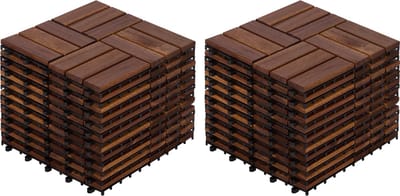 Interlocking Deck Tiles - Acacia Hardwood - 22 Stuks - 30x30 cm - Buitenvloer voor Terras, Balkon en Zwembad - Bruin