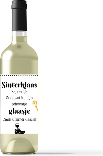 Wijnetiket - Sinterklaas kapoentje - Pakjesavond - Sinterklaascadeau - Surprise Kadootje - Gooi wat in mijn glaasje - A6 formaat - Wijnsticker