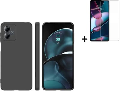 Pearlycase hoesje Geschikt voor Motorola Moto G14 Hoesje - Siliconen - Moto G14 Screenprotector - Hoesje Zwart Case + Screenprotector
