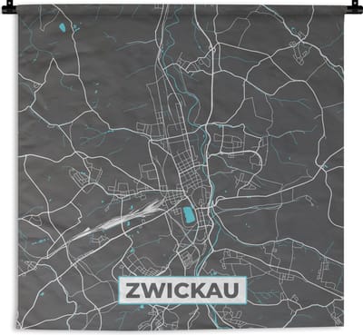 Wandkleed - Wanddoek - Duitsland – Blauw – Zwickau – Stadskaart – Kaart – Plattegrond - 180x180 cm - Wandtapijt