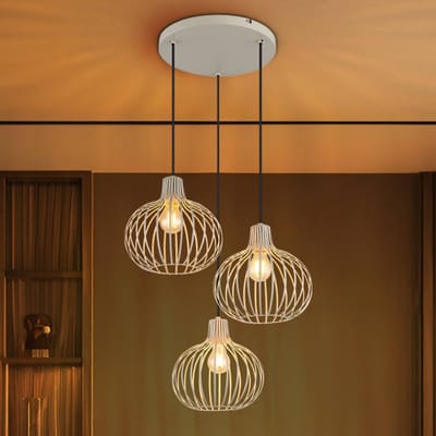 Globo Hanglamp Mateo, 3-lamps, crèmekleurig, metaal, Ø 50 cm