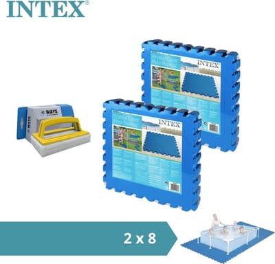 Intex - Zwembadtegels - 2 verpakkingen van 8 tegels - 4m² & WAYS scrubborstel