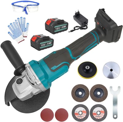 Acculesschuurmachine 18V, 125mm Accuschuurmachine met Handvat, Borstelloos Gereedschap met 2 x 5.5Ah Batterijen, voor Metaalzagen, Slijpen en Tegels Zagen