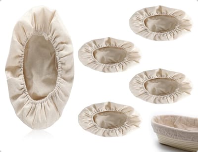 NTH products- Linnen Inzetstukken 4 Stuks - Wasbare Katoenen/Linnen Stof - Rijsmanden - Broodbakaccessoires - Gistmanden - Afmeting 25 x 15 x 8 cm - Deegmand