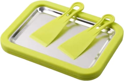 IJsmaker Plaat - Dessertmachine Yoghurt - Snelle Desserts Maken - Direct Koelend Roestvrij Staal - Set met 2 Scrapers - Groen