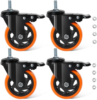 Thijox - 100 mm Zware Wielen met Rem, M12 x 30 mm Zwenkwielen voor Meubels, Transportroller, Werkbank, Gereedschapswagen, Zware Belasting tot 550 kg