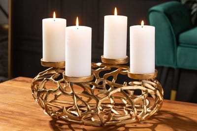 Elegante kandelaar ABSTRACT 38cm gouden takkenkrans voor 4 kaarsen - 41278