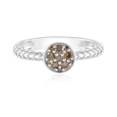 Cavill - Zilveren Ring - 925 Sterling Zilver Gerhodineerd - 5 I2 Champagne Diamanten 0 172 ct - Ronde Briljant - Elegant Afrikaans Design