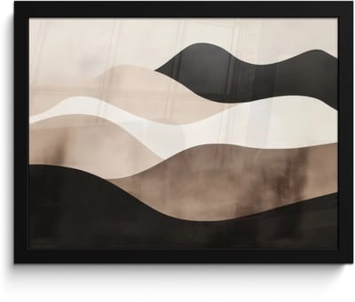 Poster in lijst - Fotolijst 40x30 cm - Posters - Abstract - Landschap - Golven - Crèmekleur - Posterlijst zwart - Decoratie - Wanddecoratie woonkamer - Muurdecoratie slaapkamer