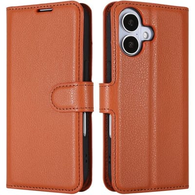 ShieldCase bookcase hoesje geschikt voor iPhone 17 (Bruin) – luxe wallet case met pasjeshouder, standaardfunctie en volledige bescherming