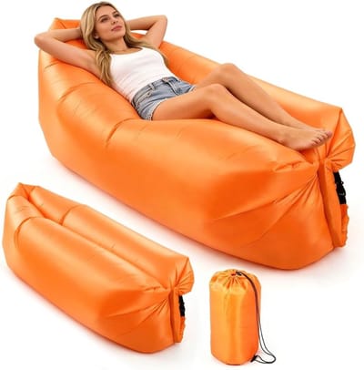 Opblaasbare Sofa 235 x 72 cm, Draagbare Luchtbank met Comfortabele Kussen, Waterdicht en Ideaal voor Kamperen, Strandfeesten en Buitenactiviteiten