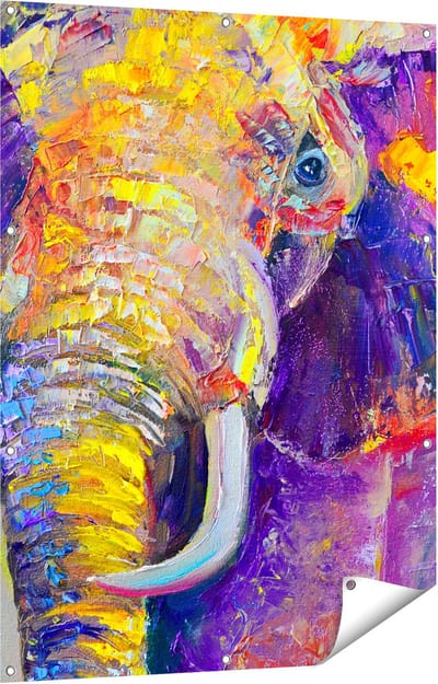 Gards Tuinposter Olifant van Olieverf - Kleur - Abstract - 90x120 cm - Tuindoek - Tuindecoratie - Wanddecoratie buiten - Tuinschilderij