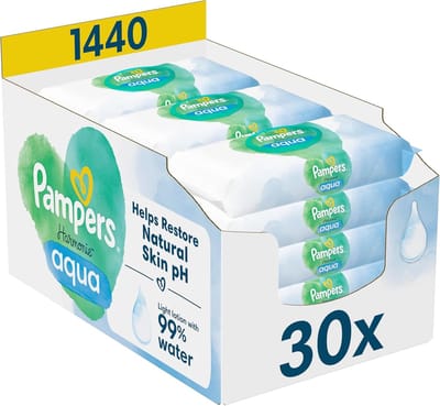 Pampers Harmonie Aqua Billendoekjes 0% Plastic - 30 Verpakkingen = 1440 Babydoekjes