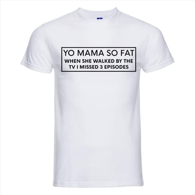YO MAMA SO FAT T-shirt - 100% Katoen - Maat S - Classic Fit - Wit