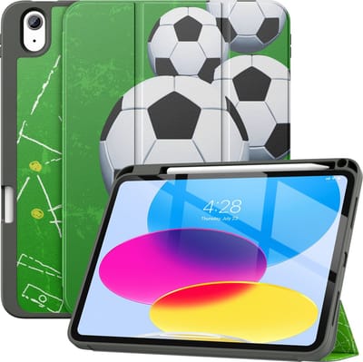 Geschikt voor iPad 11 hoes en iPad 10 hoes - 11e en 10e Generatie - 10.9 Inch - 2024 en 2022 - Cover - Solidenz 10.9 Trifold Bookcase - Case Met Autowake - Hoesje Met Pencil Houder - Voetbal