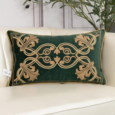 Kussensloop - Decoratief Sierkussen - Woonkamer Decoratie - Europees Borduurwerk - 30 x 50 cm - Donker Smaragd Groen