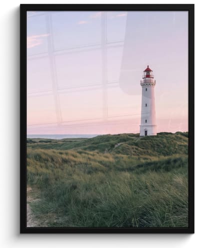 Poster in lijst - Fotolijst 60x80 cm - Posters - Vuurtoren - Duinlandschap - Zee - Posterlijst zwart - Decoratie - Wanddecoratie woonkamer - Muurdecoratie slaapkamer