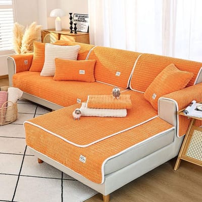 Corduroy Ruit Sofa Kussen Verdikt Anti-Slip Kussen Eenvoudige Moderne Woonkamer Sofa Hoes Pluche Warm Universele Stoelhoes 30x50 pillowcase1pc oranje