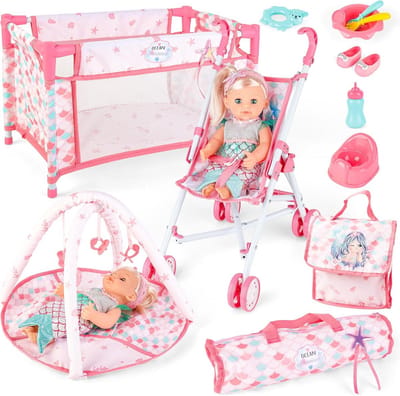 Poppenhuis Speelset - Baby pop accessoires - Rollenspel stimuleren - 14 Delige Oceaan Thema