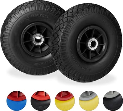 2x steekwagenwiel 3.00-4 - massief rubber - tot 80 kg - 260 x 85 mm - zwart