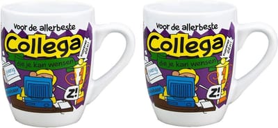Cartoon cadeau koffie mok/beker - Set van 2x stuks - voor de allerbeste collega - 300 ml - koffiebekers/feestartikelen