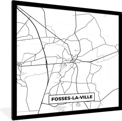 Fotolijst incl. Poster Zwart Wit- Stadskaart – Plattegrond – België – Zwart Wit – Fosses la Ville – Kaart - 40x40 cm - Posterlijst
