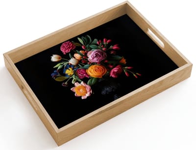 Dienblad hout 40x30 cm - Schootdienblad - Boeket - Romantisch - Kleurrijk - Borrelplank rechthoek - Plateau dienbladen