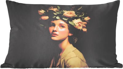 Sierkussens - Kussentjes Woonkamer - 60x40 cm - Bloemenstilte - Vrouw - Portret