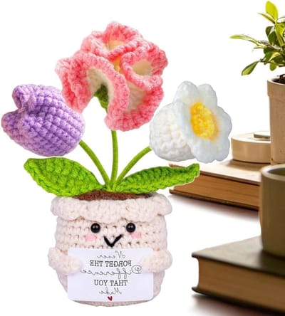 Gehaakt Bloemenboeket - Handgemaakte Bloemen - Waardering Tonen - Met Kaartje - 16 cm - Meerdere Kleuren