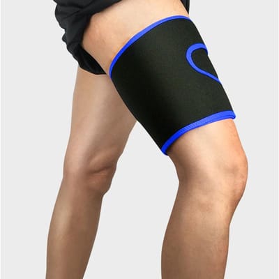 Tcare Verstelbare Dijbrace Ondersteuning Quadriceps Dijbeenspalk Unisex Ademend Antislip Compressiekous blauw