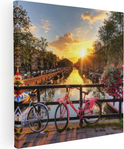 Artaza Canvas Schilderij Amsterdamse Brug Met Zonsopgang - 80x80 - Groot - Foto Op Canvas - Canvas Print