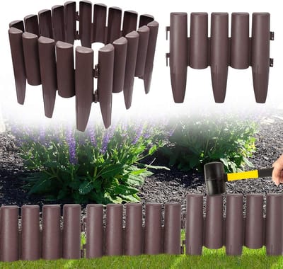 Gazonrand Tuinrand - Bloembedafscheiding Palissade - Tuin Decoratie - Flexibele Houtlook - 10 Stuks - Bruin