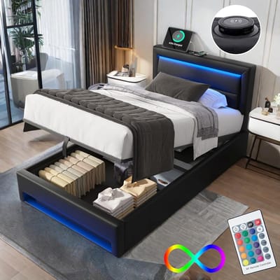 Modern Eenpersoonsbed 90 x 190 cm met Ondersteuning voor LED en USB