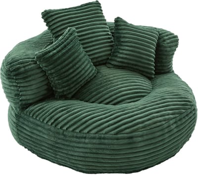 Luie Fauteuil Duurzame Comfort Lounger met Hoge Rug - Zitzak Stoel Bank met Drie Kussens voor Volwassenen en Kinderen, Binnen & Buiten, Enkele Gaming Fauteuil voor Slaapkamer, Kantoor (Emarald corduroy)