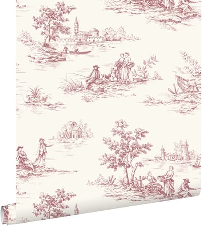 ESTAhome behang toile de jouy print bordeaux rood en wit - 50 x 900 cm - 132111
