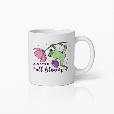 Altijd in Volle Bloei Mok 330ml – Schattige Kikker met Bloem Ontwerp Koffiebeker – Perfect Cadeau voor Natuur-, Planten- en Dierenliefhebbers