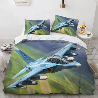 Vliegtuig Vechter Luchtpatroon Comfortabel Dekbed Dekbedovertrek Kussensloop Beddengoed Set Kinderkamer Decoratie Huis Textiel 70x133cm