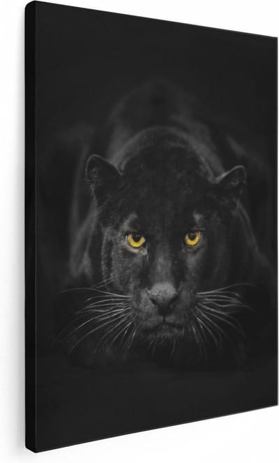 Artaza Canvas Schilderij Zwarte Panter - 30x40 cm - Klein - Muurdecoratie Dierenkop - Wanddecoratie Woonkamer - Kamer Accessoires