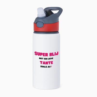 Hacebo® - super blij met een lieve tante zoals jij waterfles met rietje rood - Tante - de liefste tante - verjaardag - cadeautje voor tante - tante artikelen - kado - geschenk - water fles - 650ML