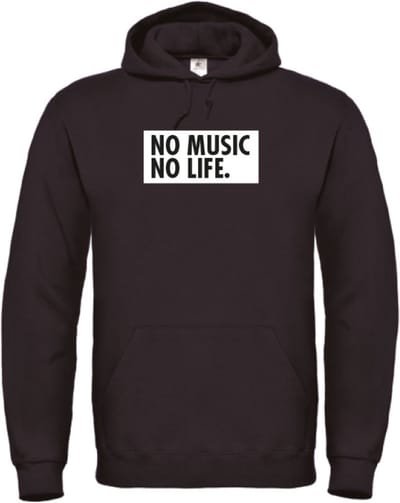Hoodie Zwart XL - no music no life - wit - soBAD. | Hoodie unisex | Hoodie man | Hoodie dames | Muziek