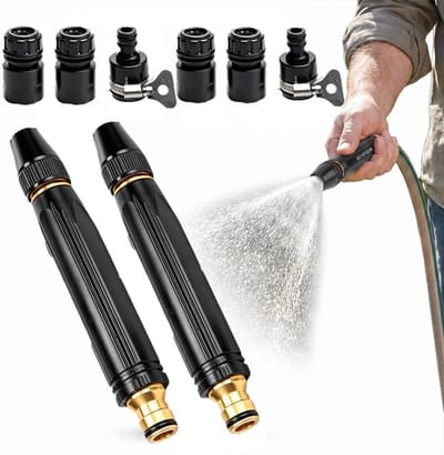 Spuitpistool voor tuinslang - 2 sets - Hogedruk Spuitpistool - 6 Slangkoppelingen - met 3 Standen - Verstelbare - Messing Autowassproeikop - Veelzijdige - voor Auto Reiniging, Tuin Besproeiing en Tuinslang Aansluiting