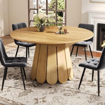 Eettafel uittrekbaar - Keukentafel rond - Gezellig tafelen - Verstelbaar tafelblad - 118-158x118cm - Houtkleur