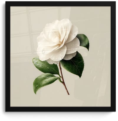 Poster in lijst - Fotolijst 40x40 cm - Posters - Cameliabloem - Wit - Groen - Posterlijst zwart - Decoratie - Wanddecoratie woonkamer - Muurdecoratie slaapkamer