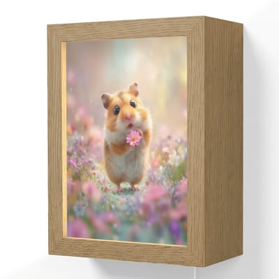 Wandlamp 15x20 cm - Oplaadbaar - Hamster - Bloemen - Roze - Oranje - Wandlampen binnen woonkamer - Slaapkamer lamp met kabel - Decoratieve nachtlamp - Vloerlamp snoer